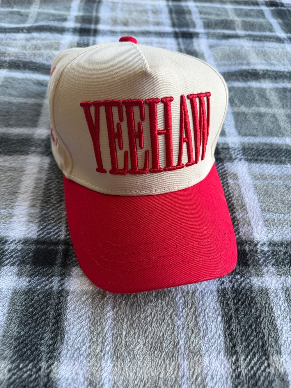 YEEHAW Two-Tone Trucker Hat - Cream and Red